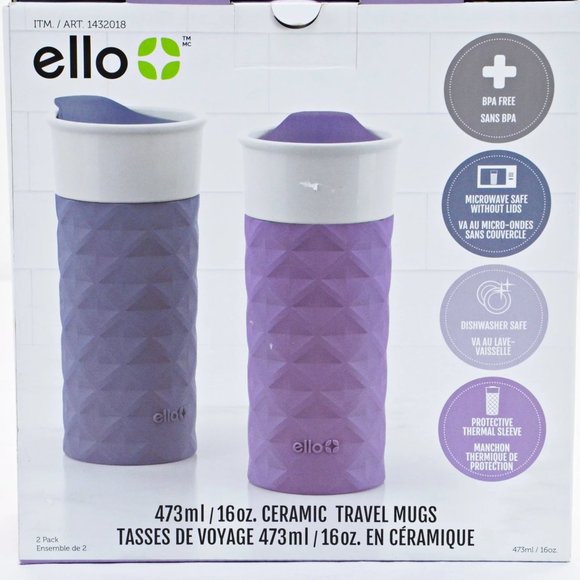 NEW Ello Ceramic Travel Mugs | Purple | 2 Pack - Picture 3 of 4